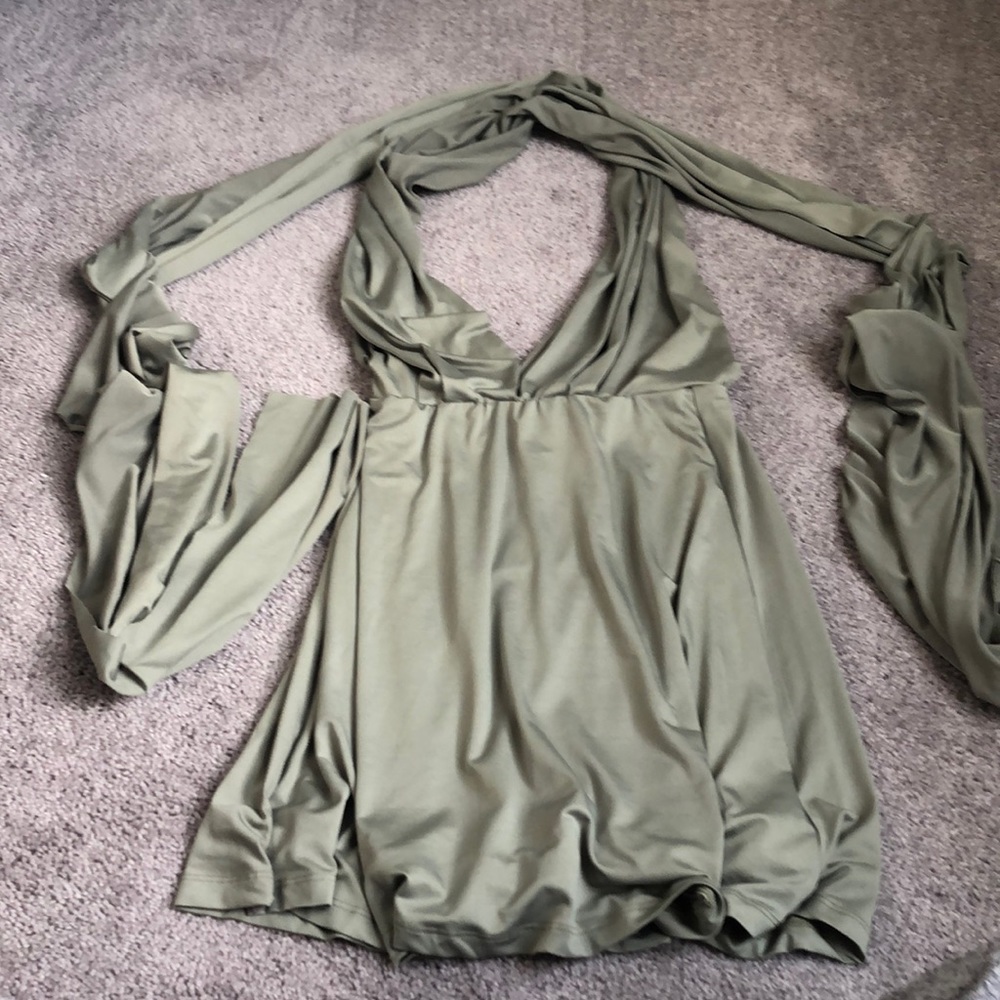 NTW multi-way, convertible top green mini dress